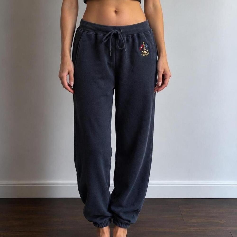 Vintage Ralph Lauren Navy 100% Cotton Nautical Luxury Lounge Jogger Sweatpants S